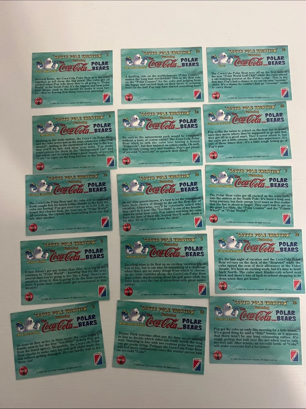 1996 South Pole Vacation Coca Cola Polar Bears Trading Cards (15) - Lot #4